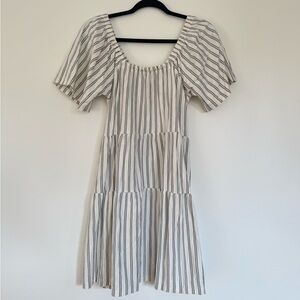 Rylee + Cru Agnes Ticking Stripe Babydoll Dress Puff Sleeve Cottagecore S